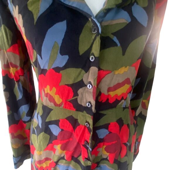 Zara Trafaluc Collection Floral Red Black Green Shirt Dress Button Down Small - Picture 5 of 14